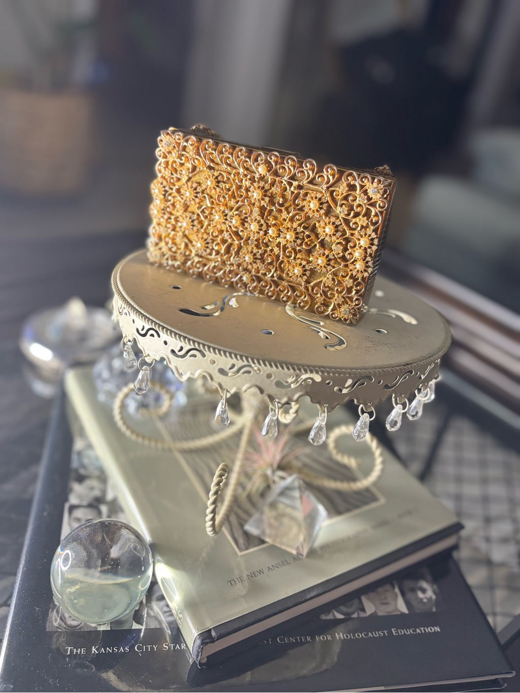 Gold Filigree Evening Clutch/Cigarette Holder - Gold